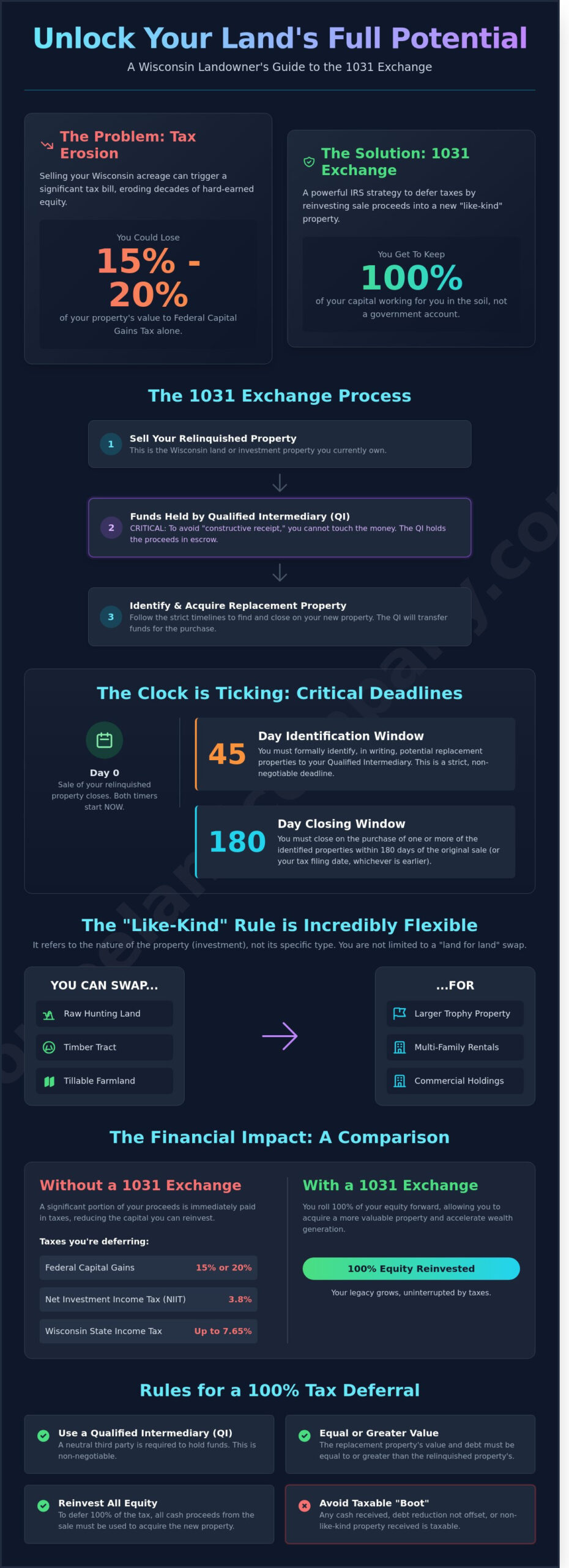 1031 Exchange Rules for Land in Wisconsin: A Landowner’s Strategic Guide - Infographic