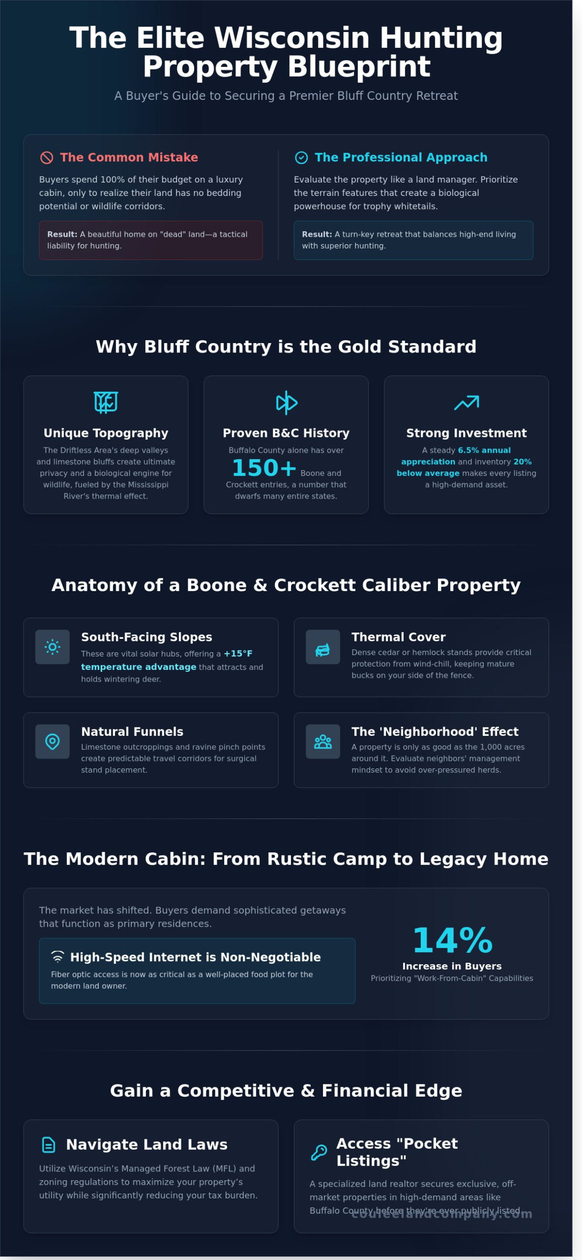 Land for Sale with Cabin in Wisconsin: Finding Your Ultimate Bluff Country Retreat - Infographic