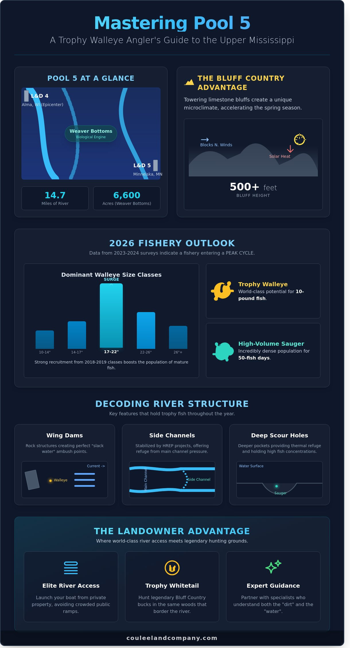 Pool 5 Walleye Fishing: The Ultimate Guide to Mississippi River Bluff Country - Infographic