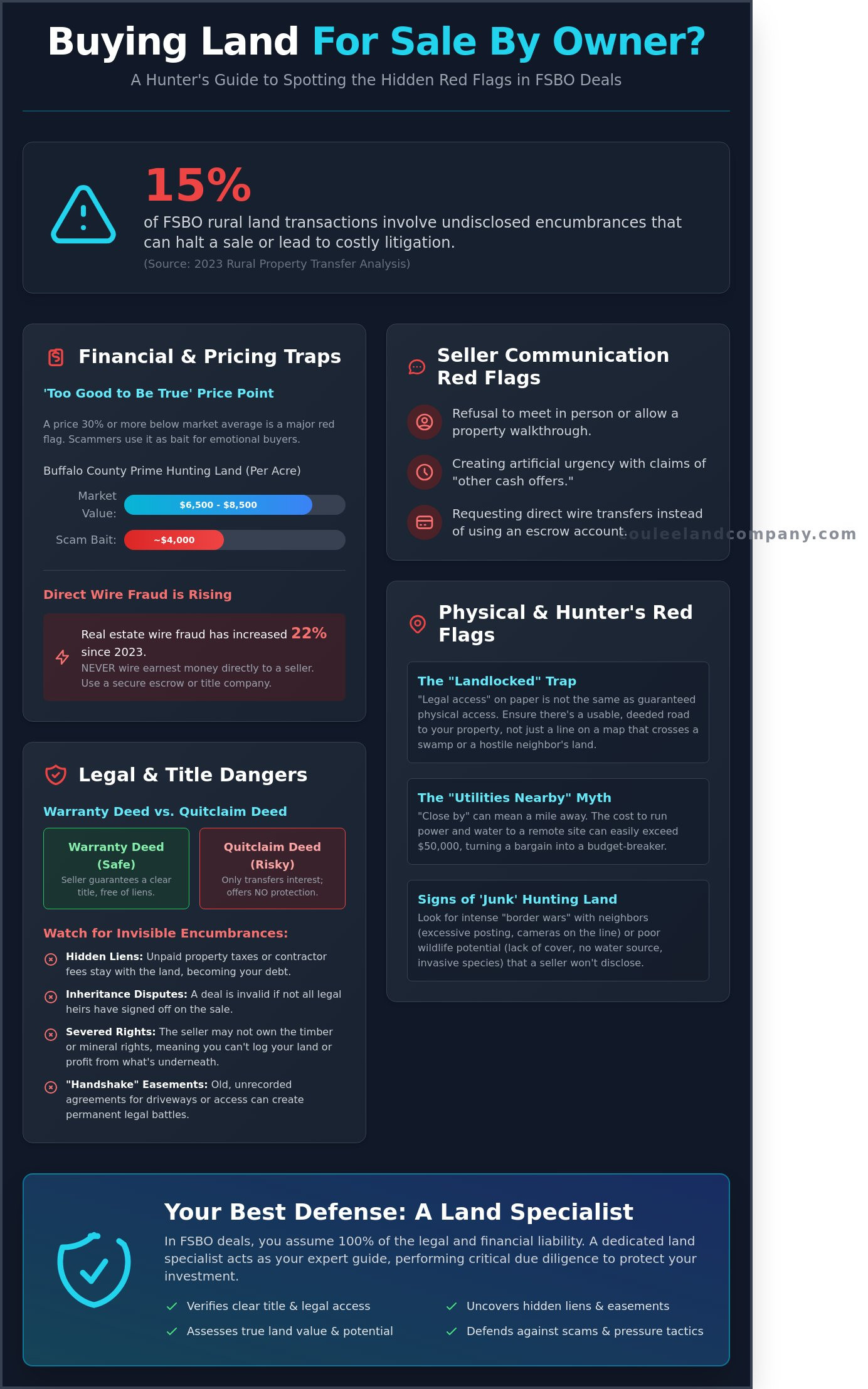 Red Flags When Buying Land for Sale by Owner: The Hunter’s Guide to Avoiding Costly Mistakes - Infographic